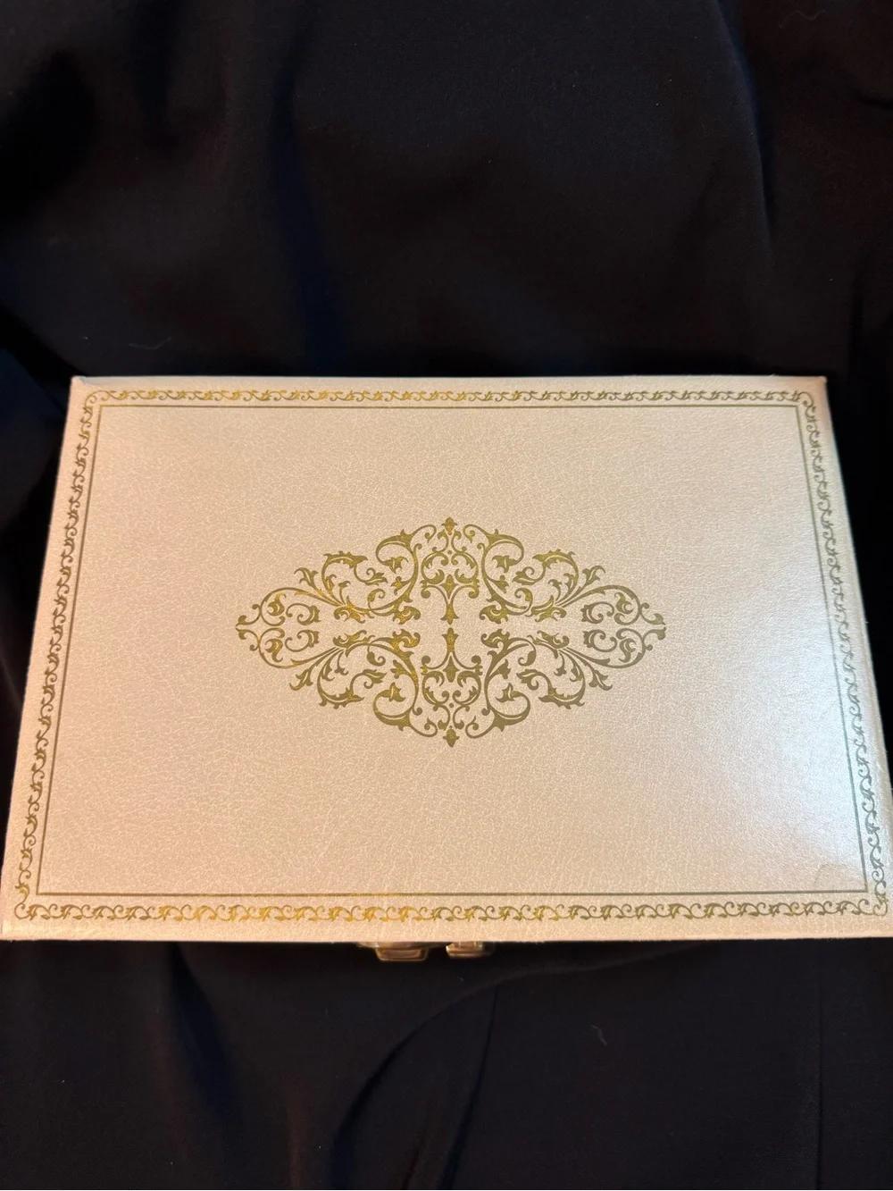1950s Cream & Gold Jewelry Box. W.T. Grant Co. Working Lock & Key